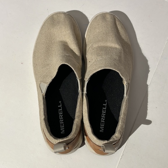 Merrell Womens Slip On Sneakers Shoes Linen Canvas Tan sz 8 summer cloth - Picture 6 of 10